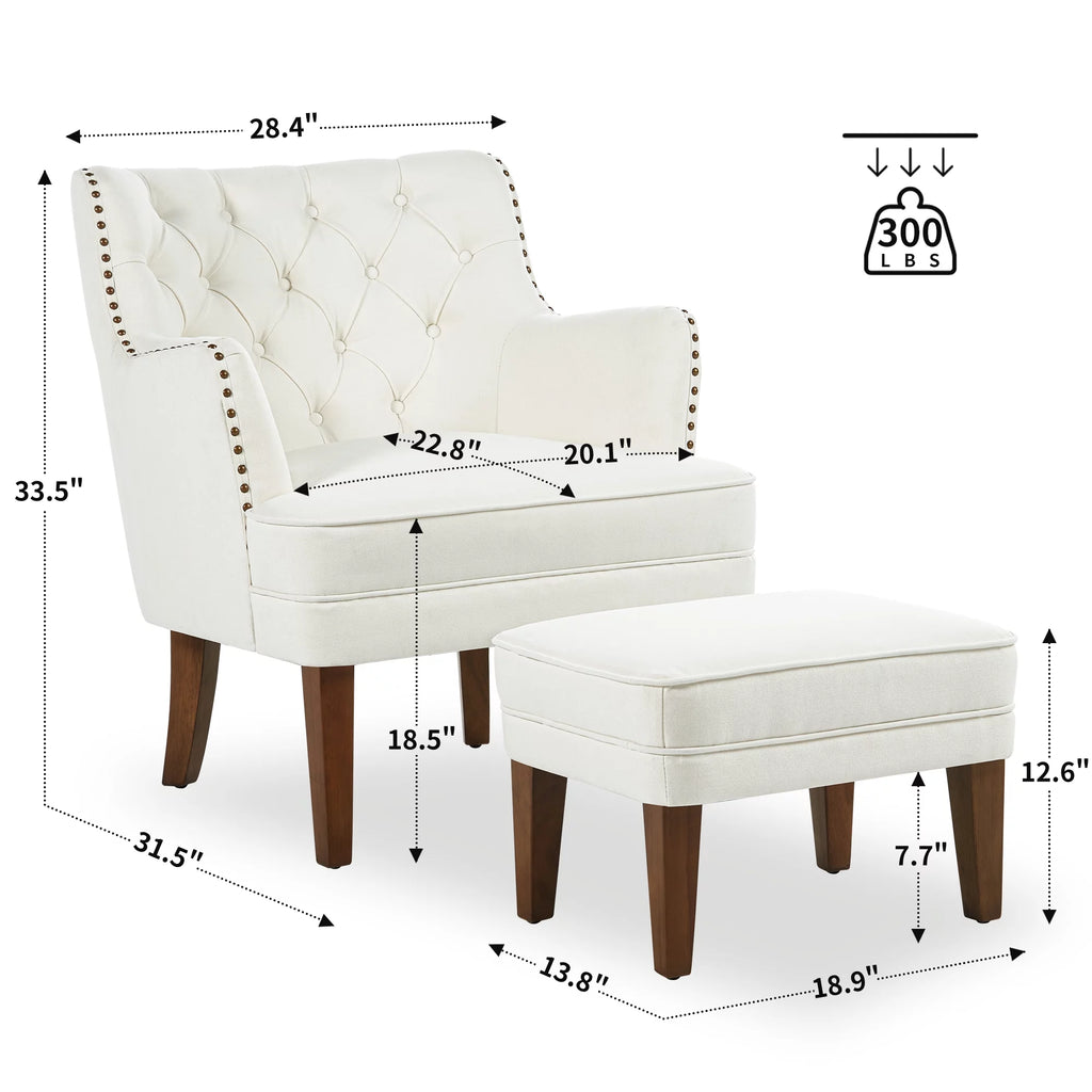 Beige Accent Chair with Ottoman Set Q72714