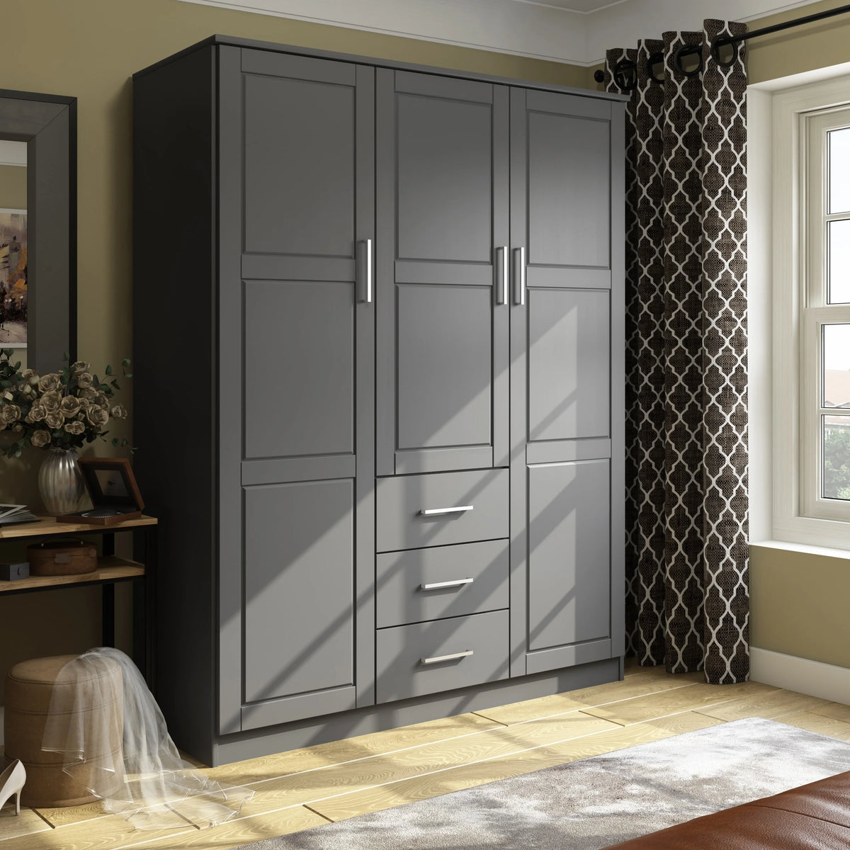 100% Solid Wood 3-Door Wardrobe Armoire K905084