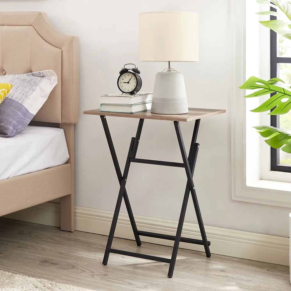 2-Piece Folding TV Tray Table Portable Sofa Side Table Rustic Brown and Black S133