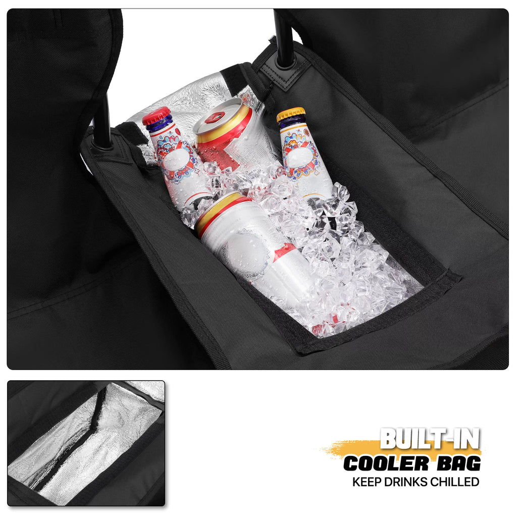 Portable Double Folding Chair with Umbrella, Cooler Bag & Carry Bag, Black H695
