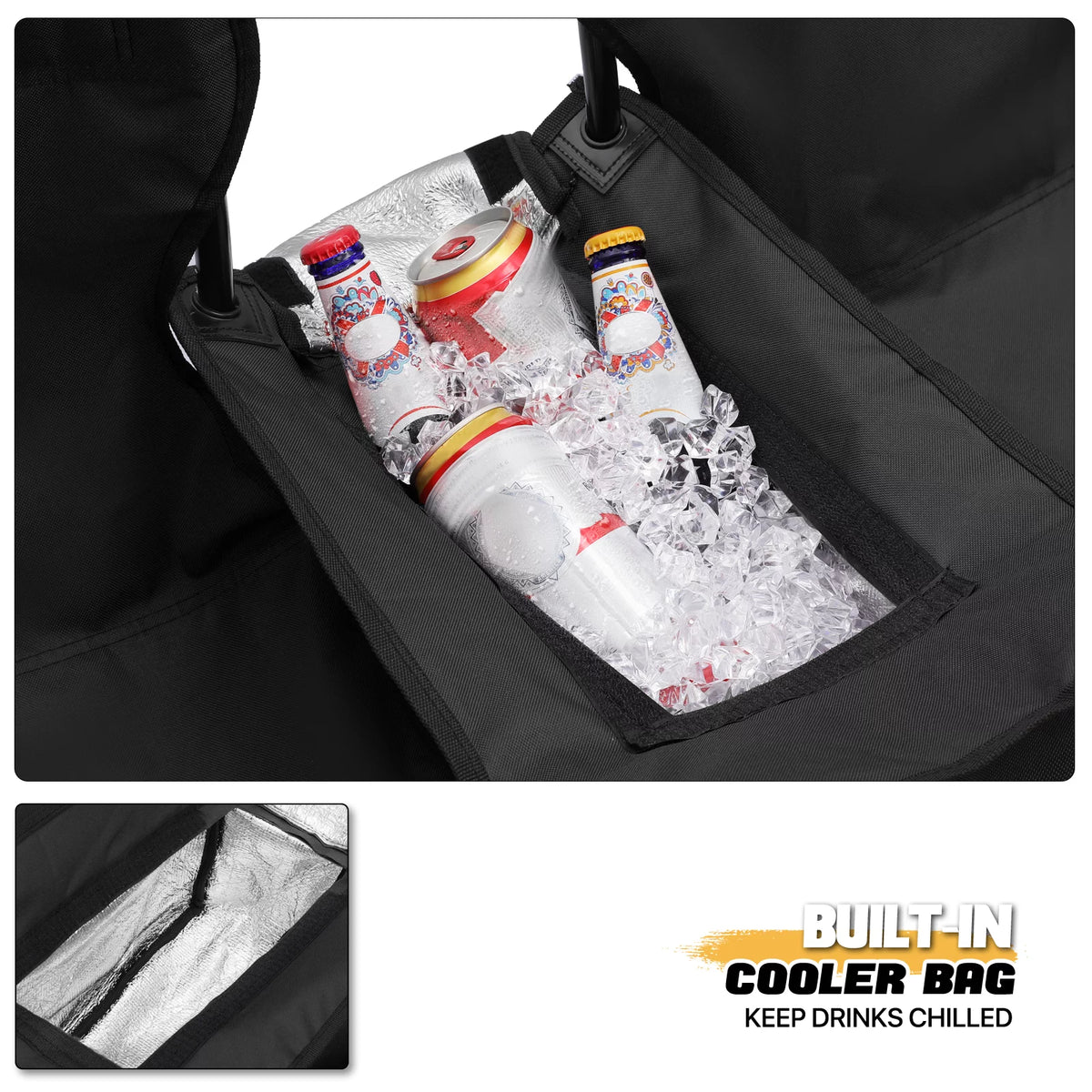 Portable Double Folding Chair with Umbrella, Cooler Bag & Carry Bag, Black H695