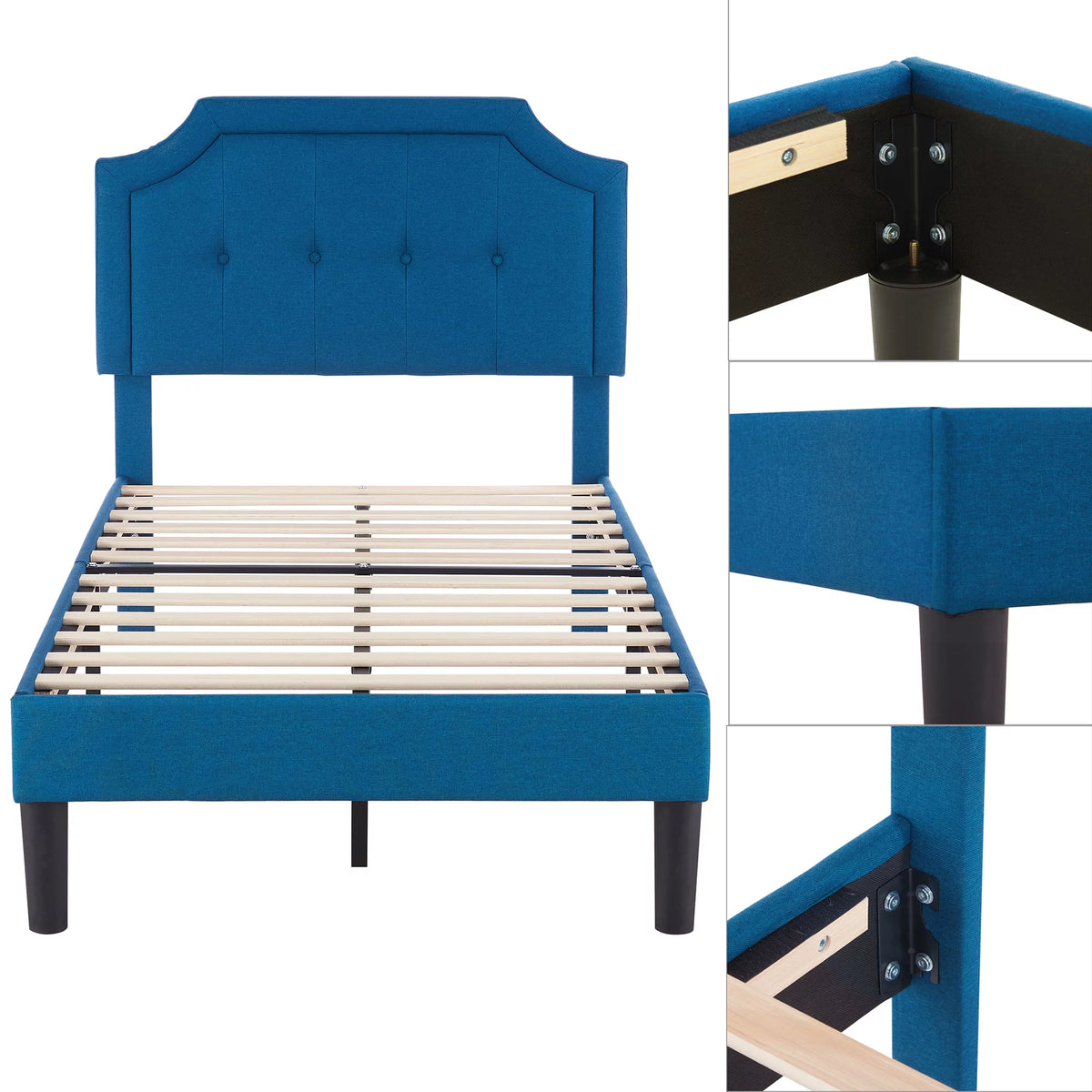 Twin Upholstered Platform Bed Frame with Adjustable Headboard A64988