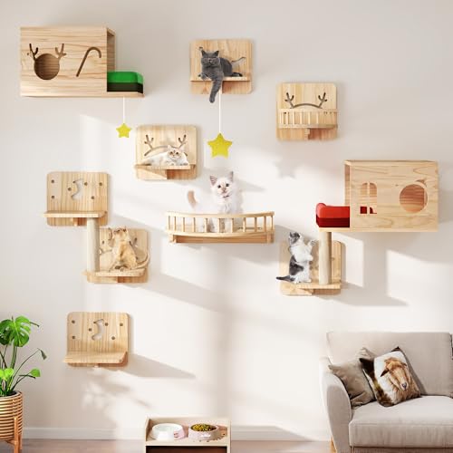 Solid Wood Wall Mounted Cat Furniture Set of 13 N795663