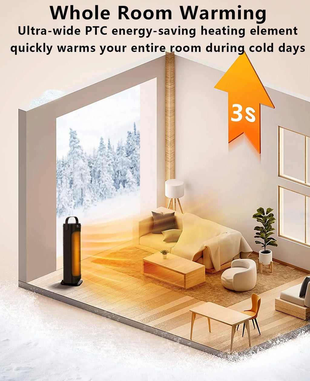 Electric Space Heater Indoor PTC Ceramic Heater with Thermostat Remote 90° Oscillating 1500W Q12184