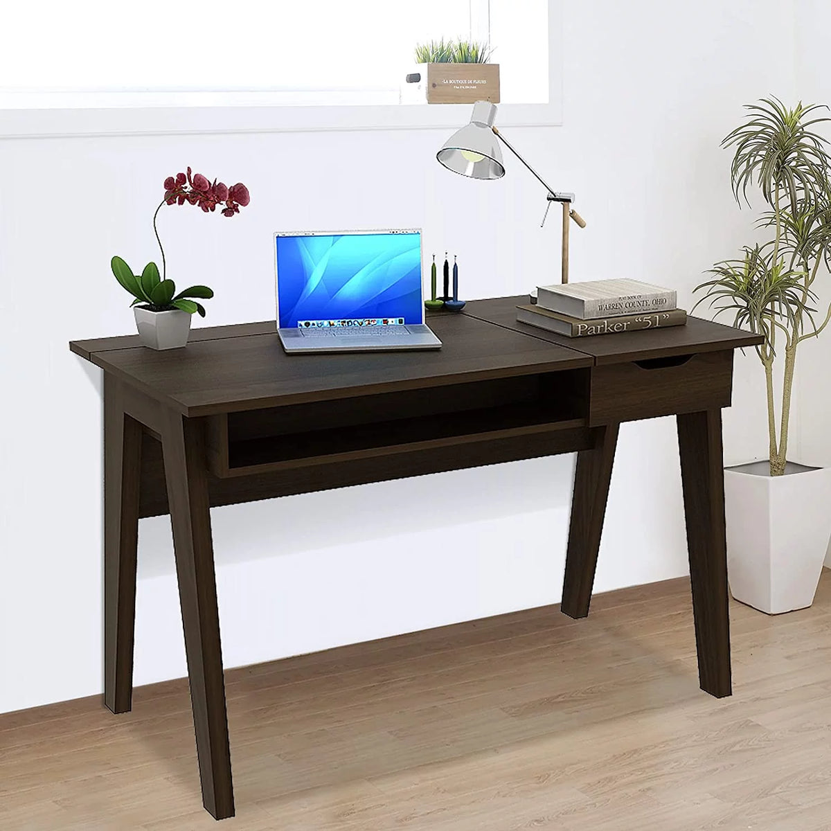 Espresso Wood Vanity Table with Flip Top Mirror M3809