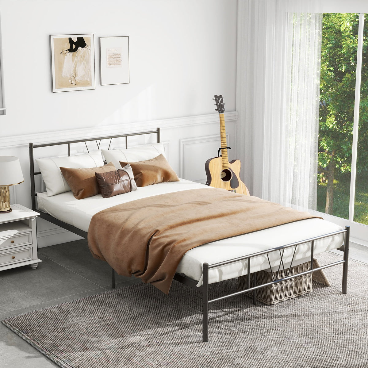 Queen Size Black Metal Platform Bed Frame R28272