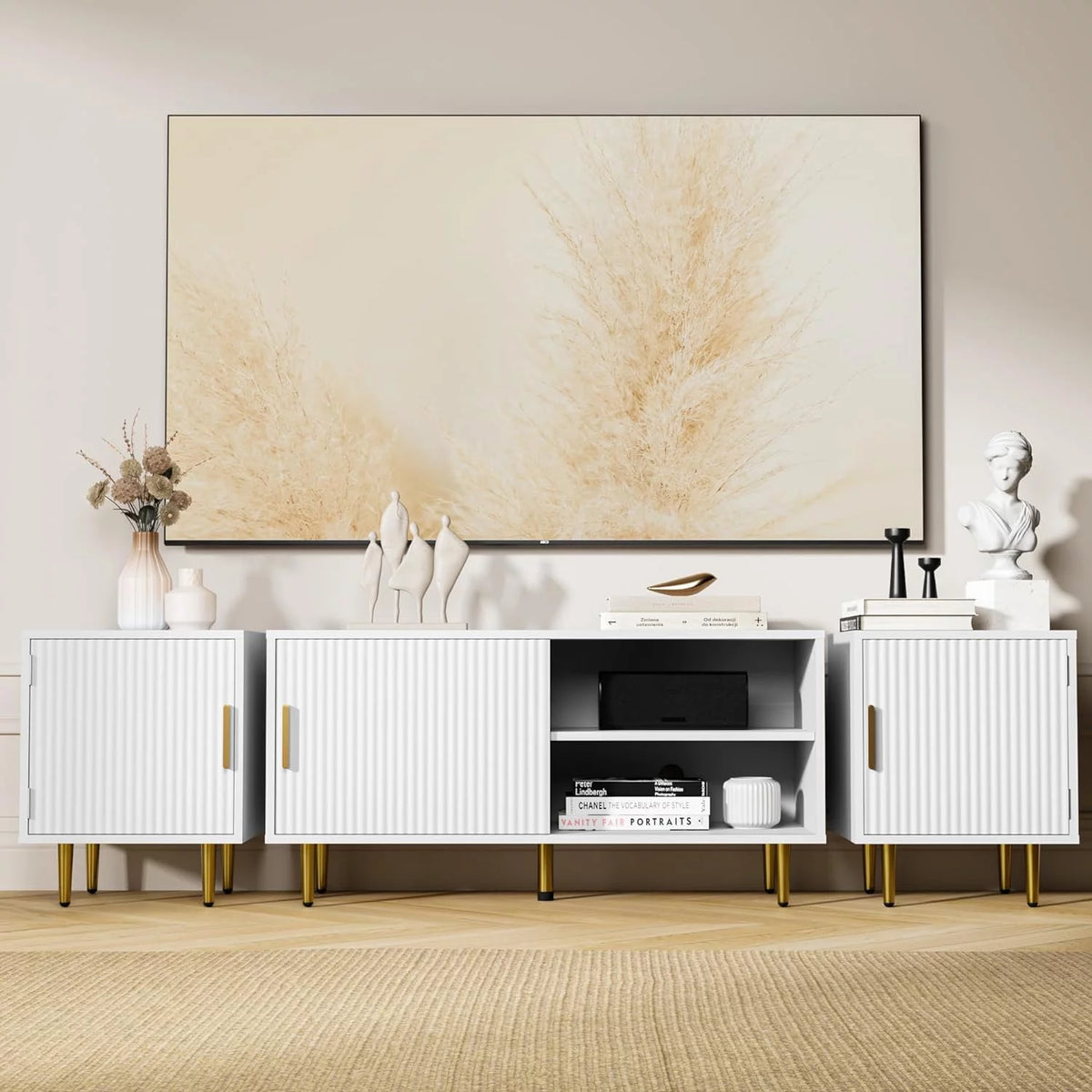 White TV Stand with Storage Cabinet E58449