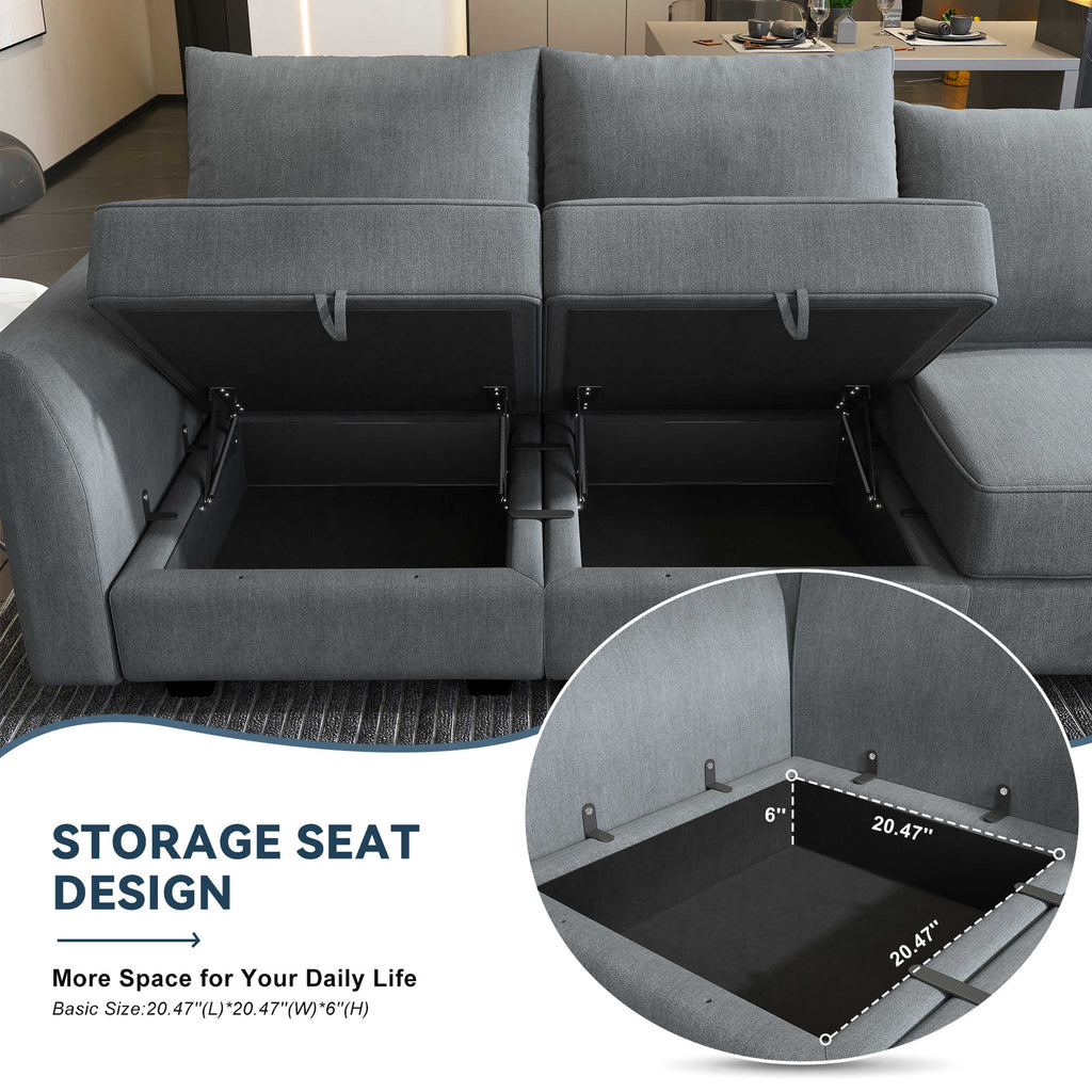 Bluish Grey Modular Sleeper Sectional Sofa Bed with Storage M45873