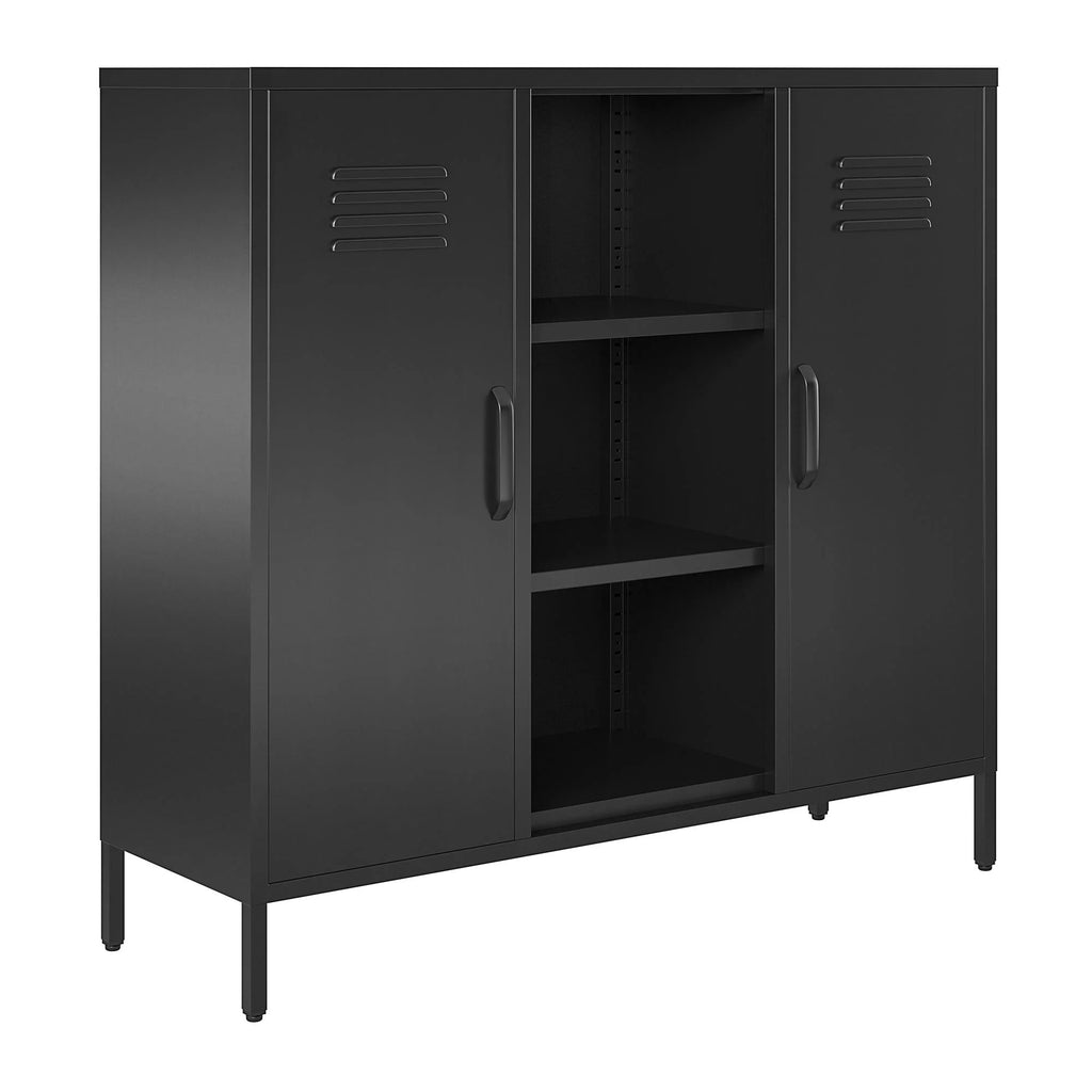 2 Door Metal Locker Accent Storage Cabinet with Bookcase, Black I937218