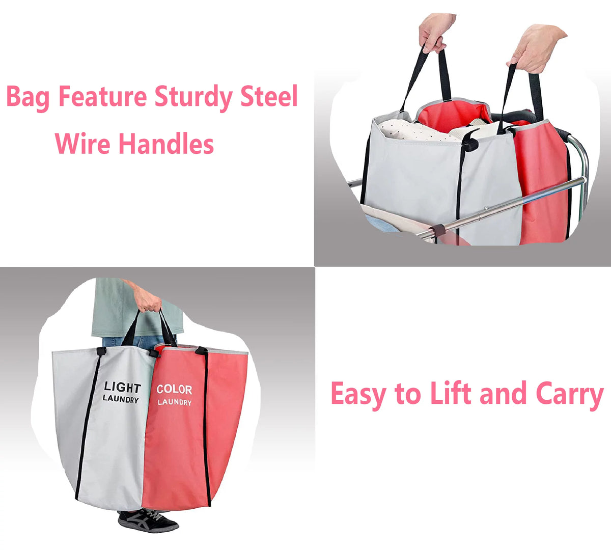320L 4-Bag Laundry Hamper Sorter with Frame and Wheels O125746