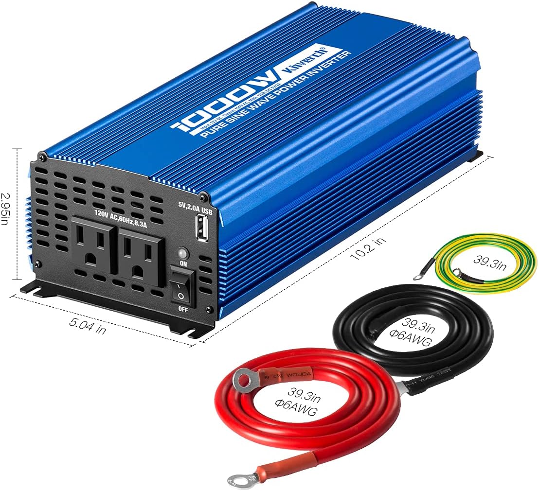 1500W Pure Sine Wave Power Inverter 12V DC to 110V AC with Bluetooth Q618566