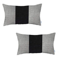 Set Of Two 20" X 12" Grey And Black Geometric Polyester Lumbar Pillow M385850