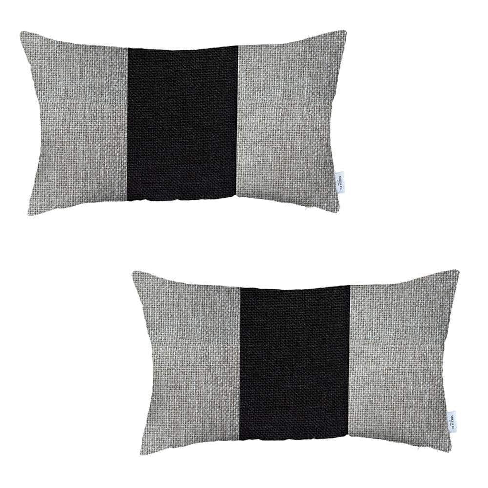 Set Of Two 20" X 12" Grey And Black Geometric Polyester Lumbar Pillow M385850