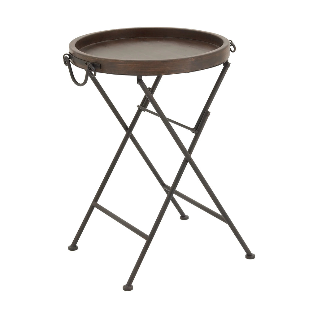 20" x 28" Black Metal Accent Table with Brown Wood Top U977