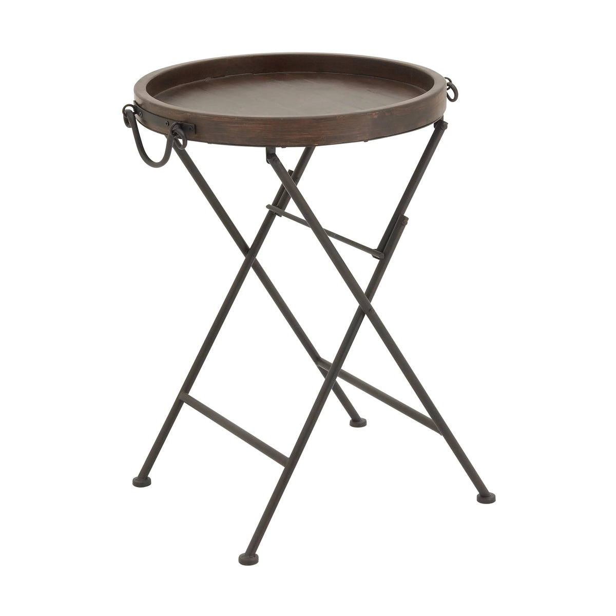 20" x 28" Black Metal Accent Table with Brown Wood Top U977