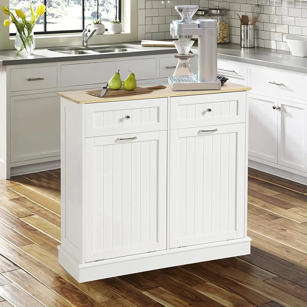 White Double Tilt Out Trash Cabinet with Drawer K178410