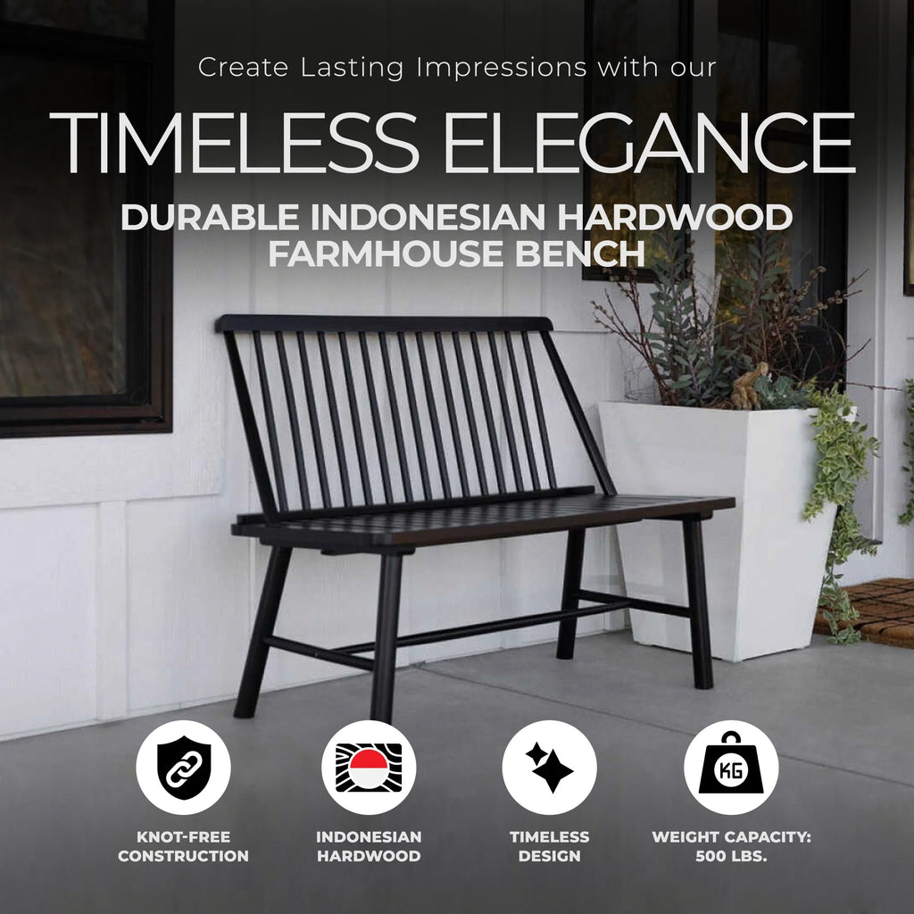Black Hardwood Farmhouse Bench M4242