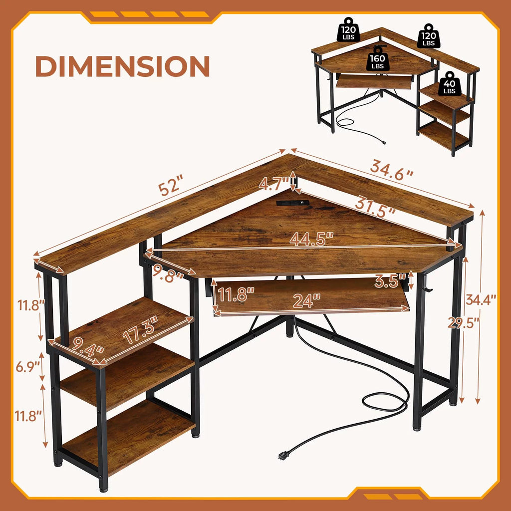 Rustic Brown Computer Desk with USB Charging Ports P65032