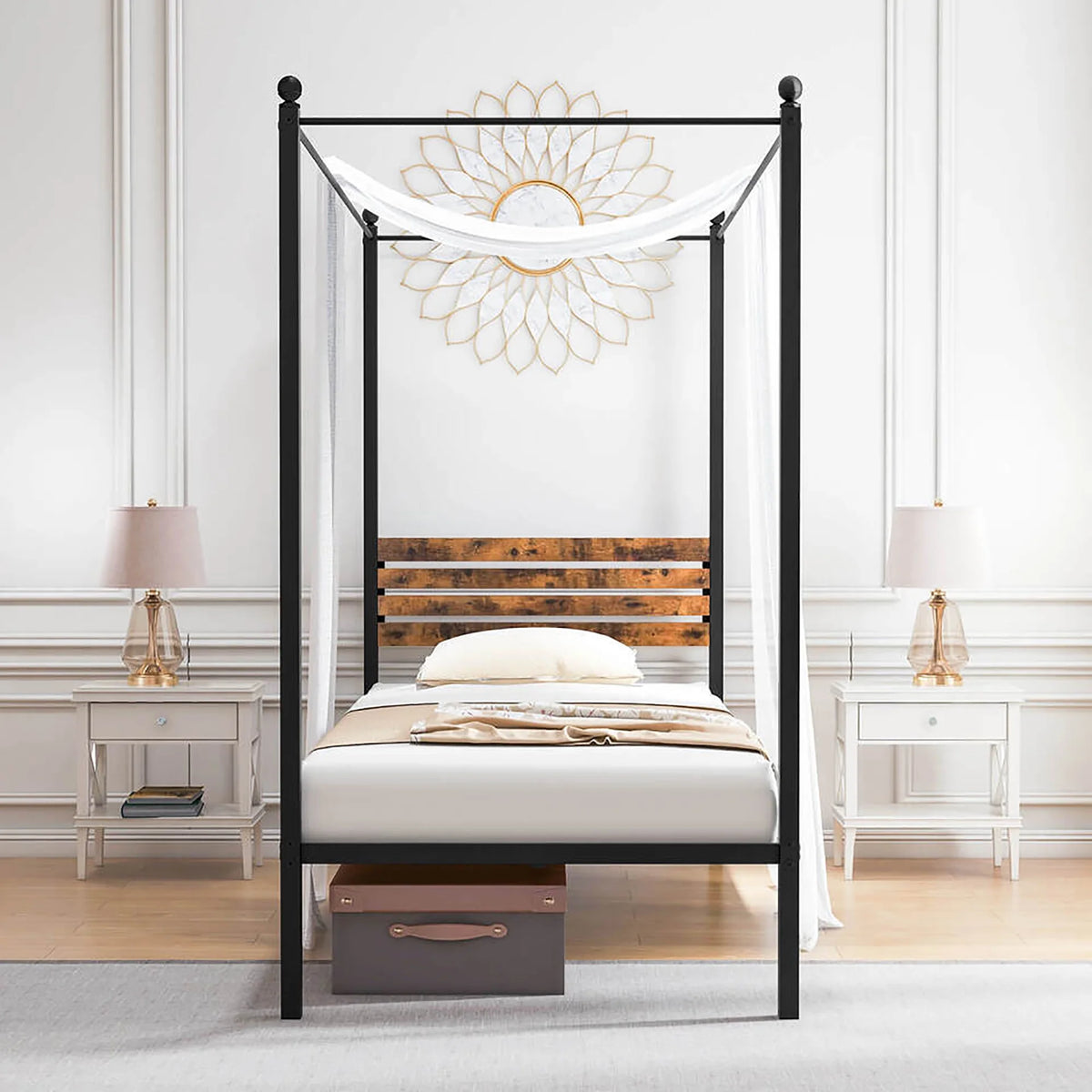 Queen Size 4-Post Canopy Metal Bed Frame Y87083