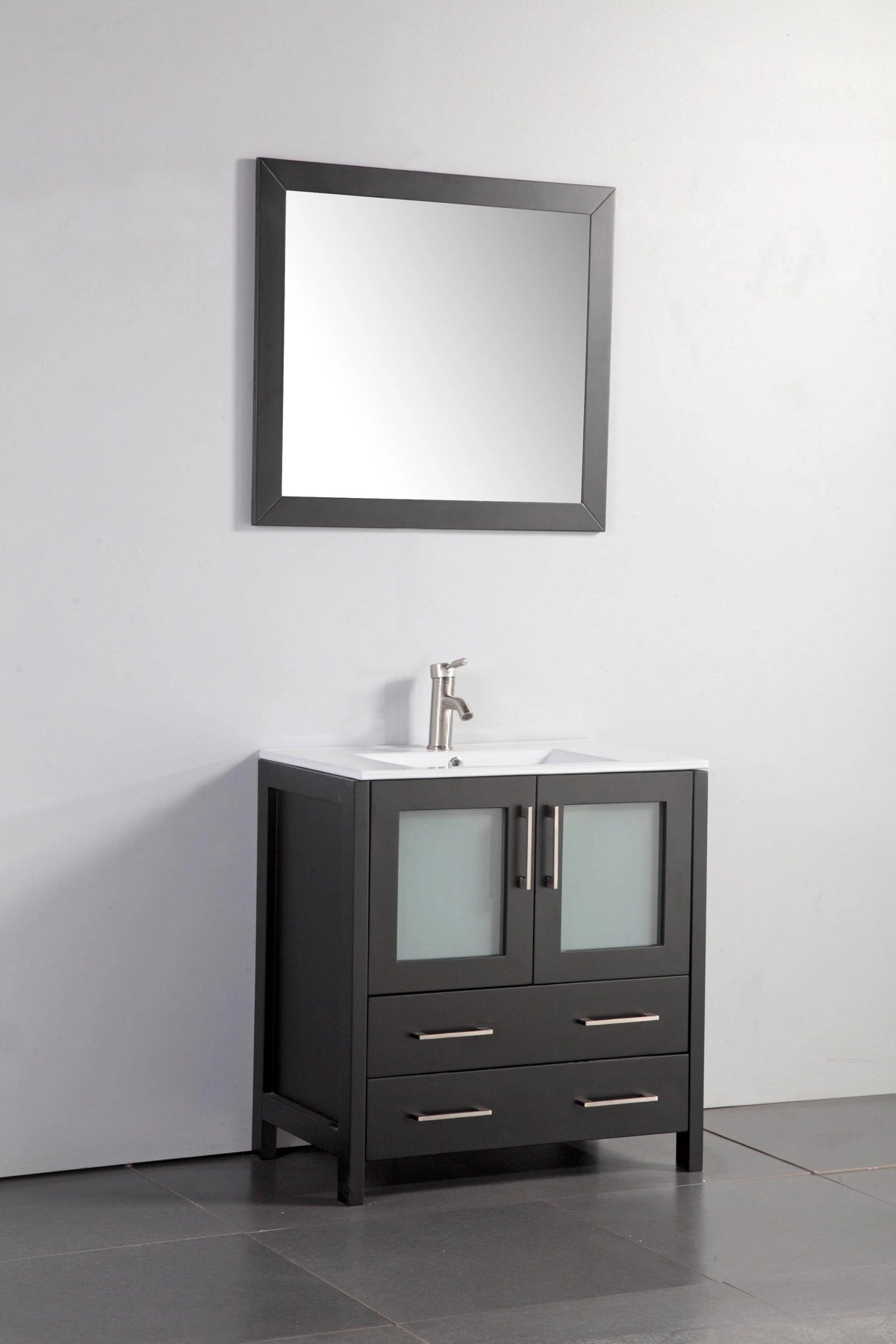 30 in. Single Sink Vanity Cabinet with Ceramic Sink & Mirror Espresso Z858
