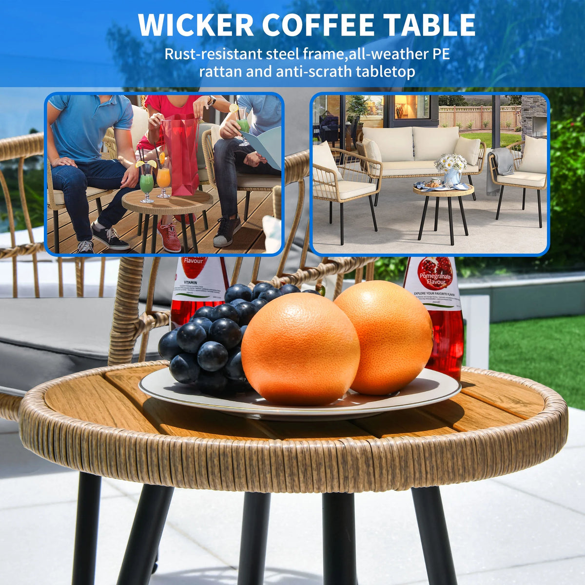 Beige Wicker Bistro Set Sectional Sofa Chairs C56540