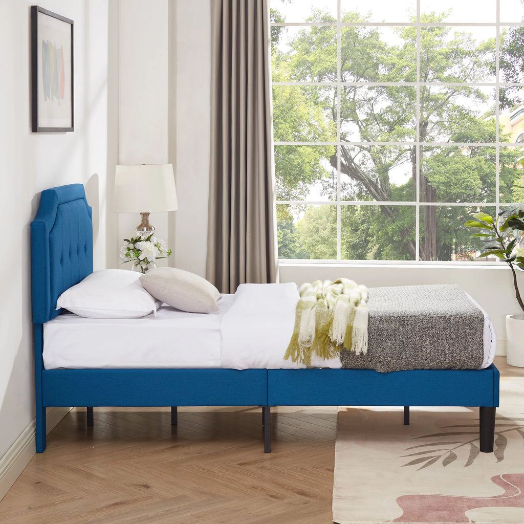 Twin Upholstered Platform Bed Frame with Adjustable Headboard A64988