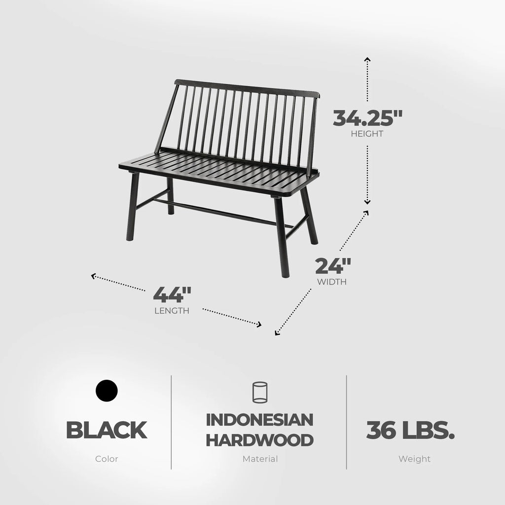 Black Hardwood Farmhouse Bench M4242