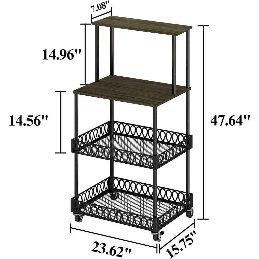 4-Tier Baker's Rack 48 inch Kitchen Storage Organizer with Metal Wheels L965008