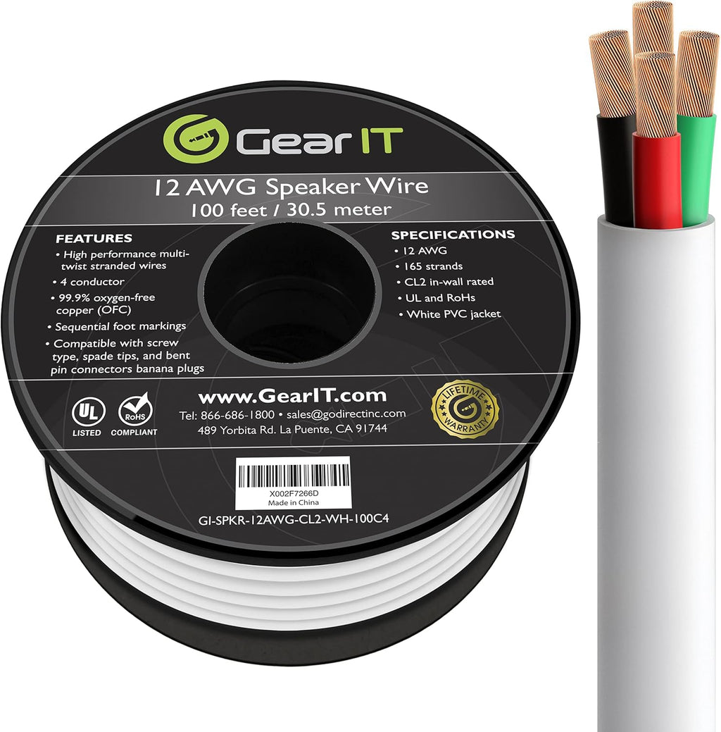 16AWG 4 Conductor OFC Speaker Wire, White 100 Feet C691