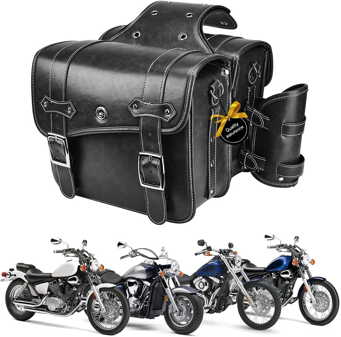 Brown Leather Motorcycle Saddle Bag with Cup Pocket C791