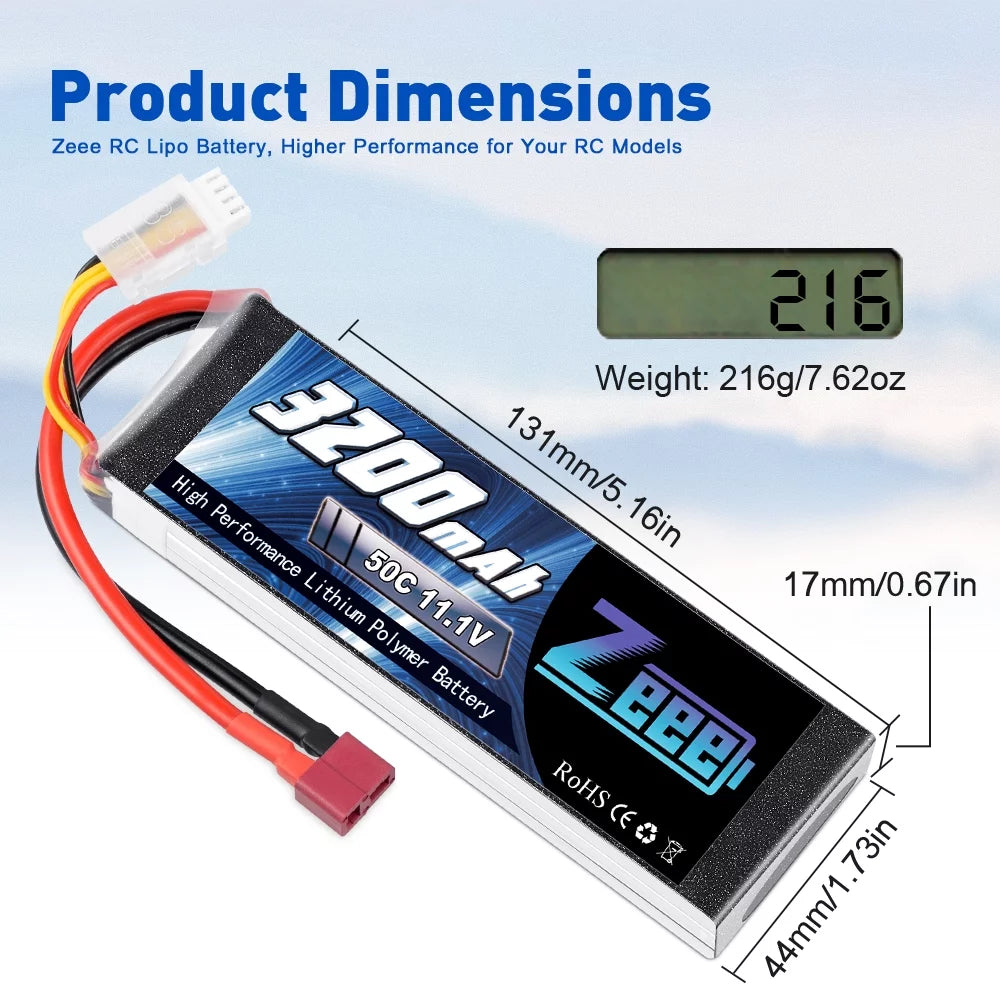 11.1V 50C 3200mAh 3S Lipo Battery 2 Pack Y188447
