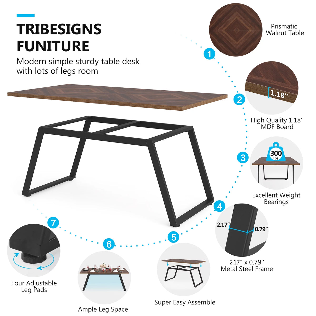 Rectangle Wooden Dining Table with Steel Legs W129685