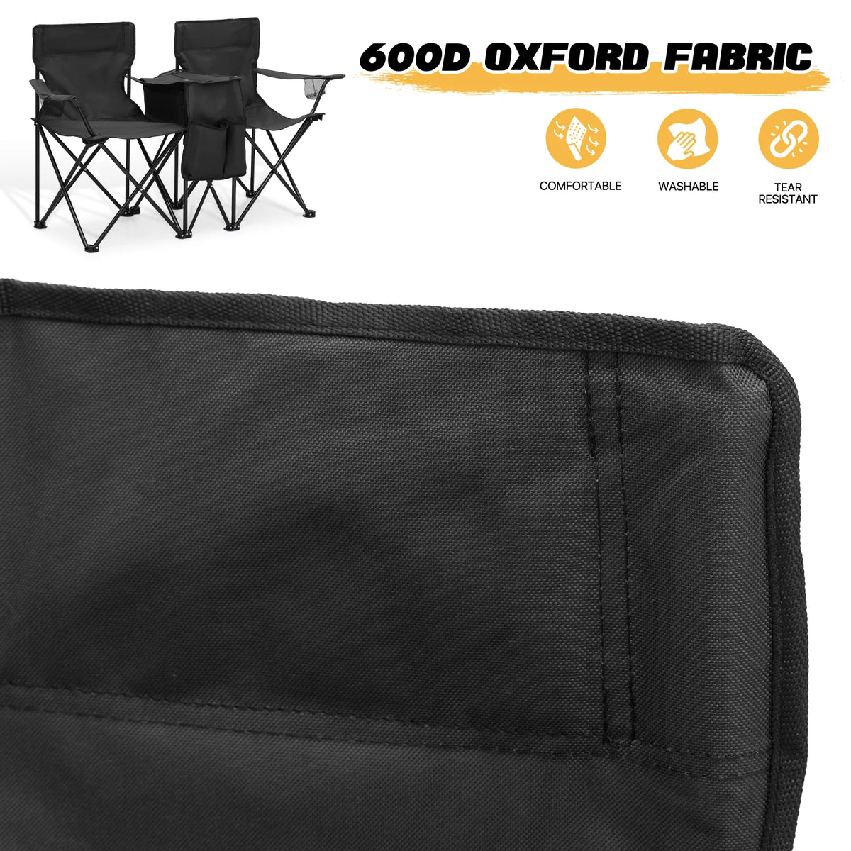 Portable Double Folding Chair with Umbrella, Cooler Bag & Carry Bag, Black H695
