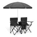 Portable Double Folding Chair with Umbrella, Cooler Bag & Carry Bag, Black H695