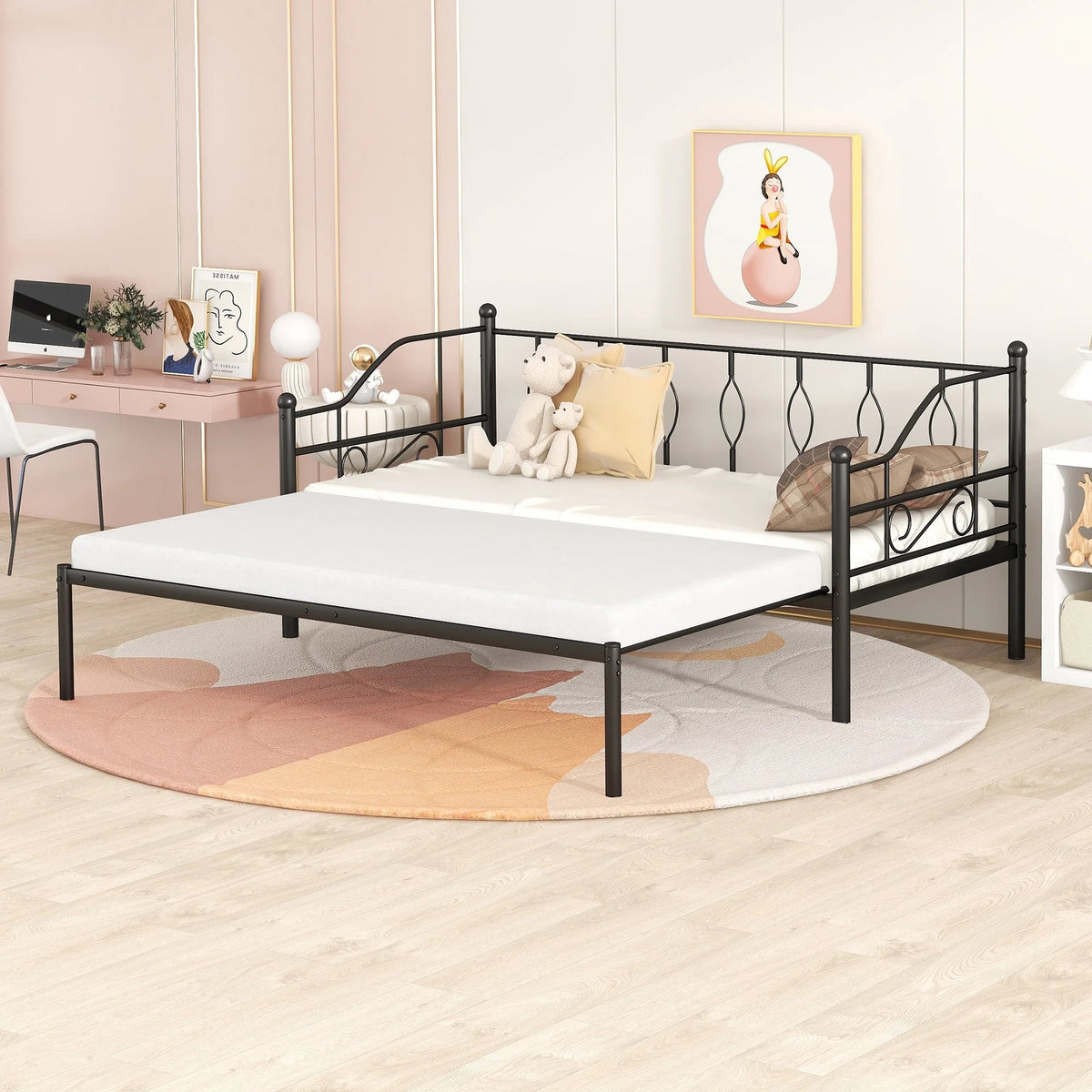 Twin Size Black Metal Daybed with Trundle E3747