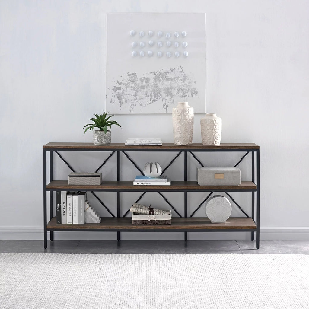 Blackened Bronze Black Grain Rectangular Console Table Y3876