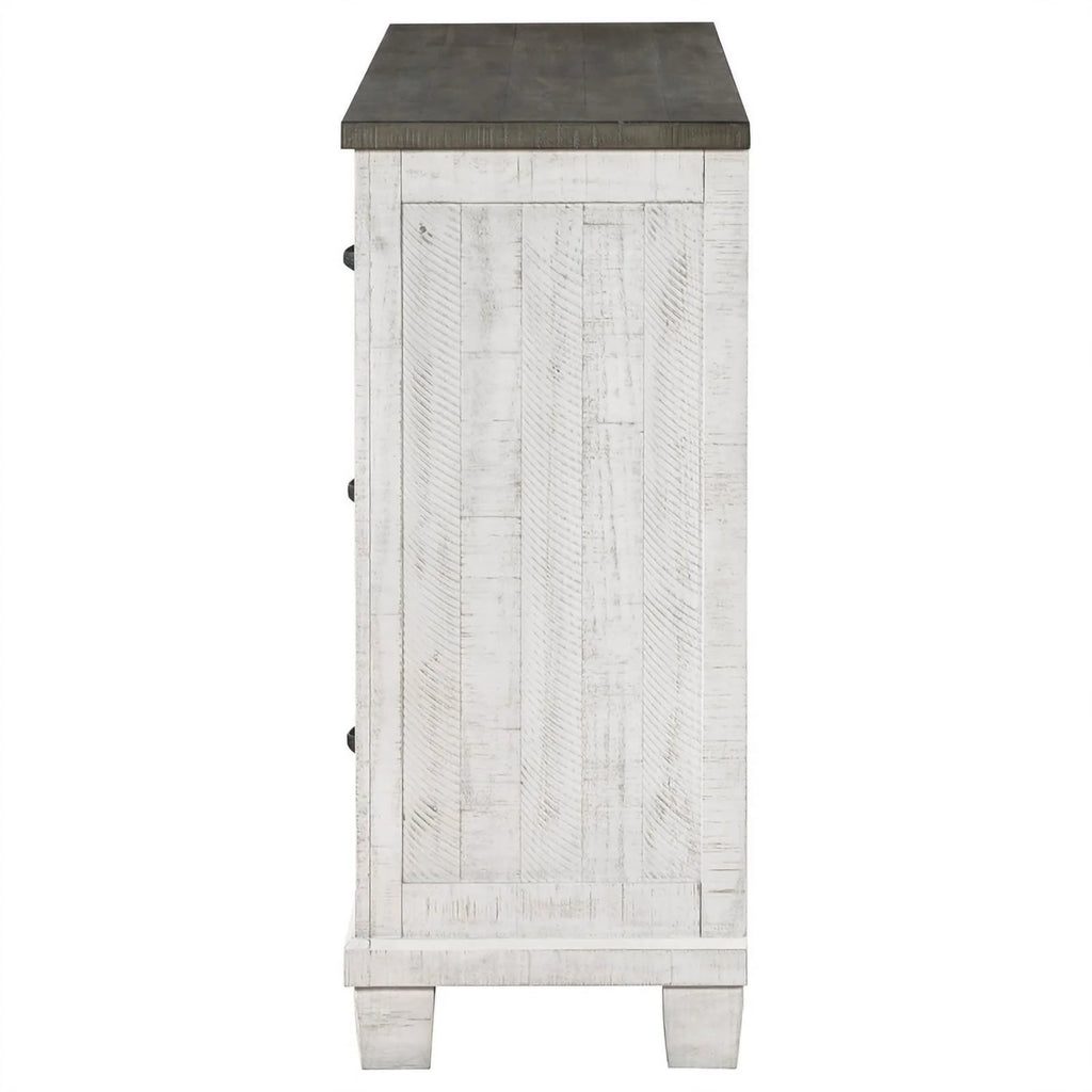 7 Drawer Distressed Gray and White Wood Dresser V5632