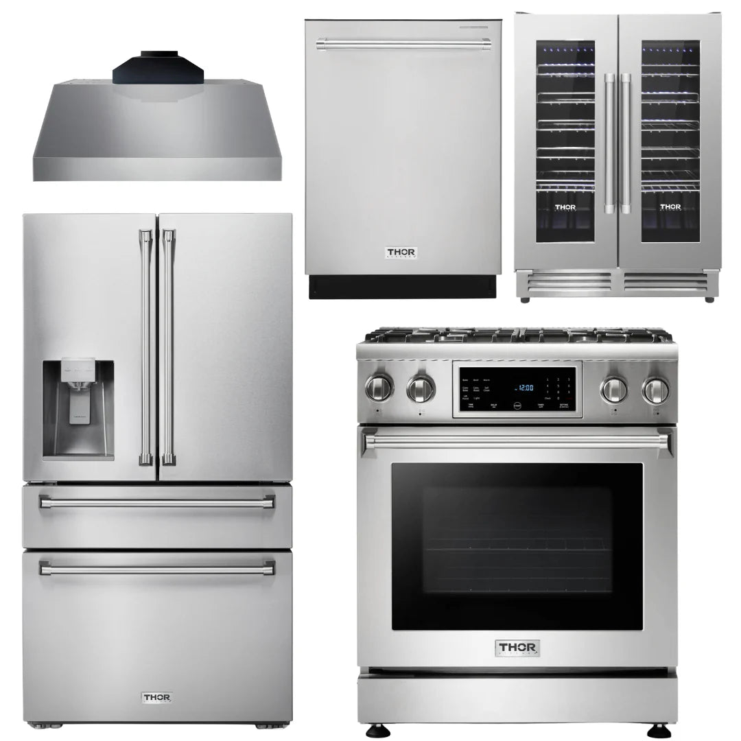30 Gas Range, Range Hood, Refrigerator, Dishwasher, Wine Cooler U752510