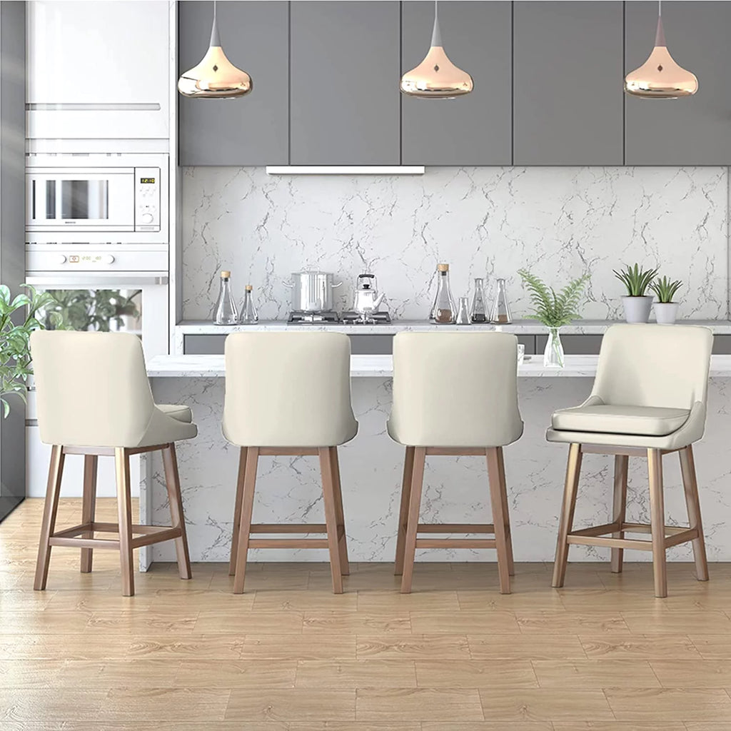 26" Swivel Solid Wood Faux Leather Bar Stools Set of 4 R114910