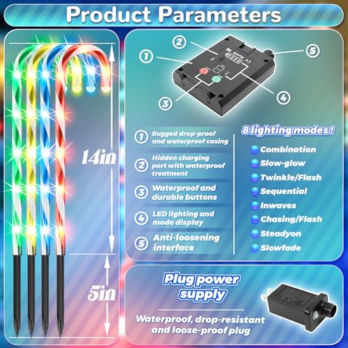 24 Pack Candy Cane Pathway Stake Lights W579647