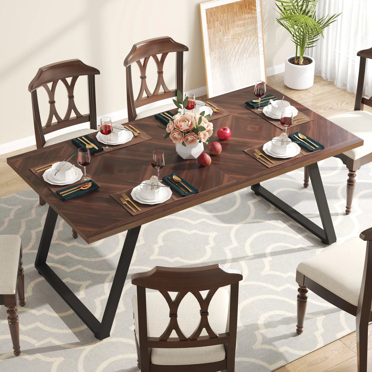Rectangle Wooden Dining Table with Steel Legs W129685