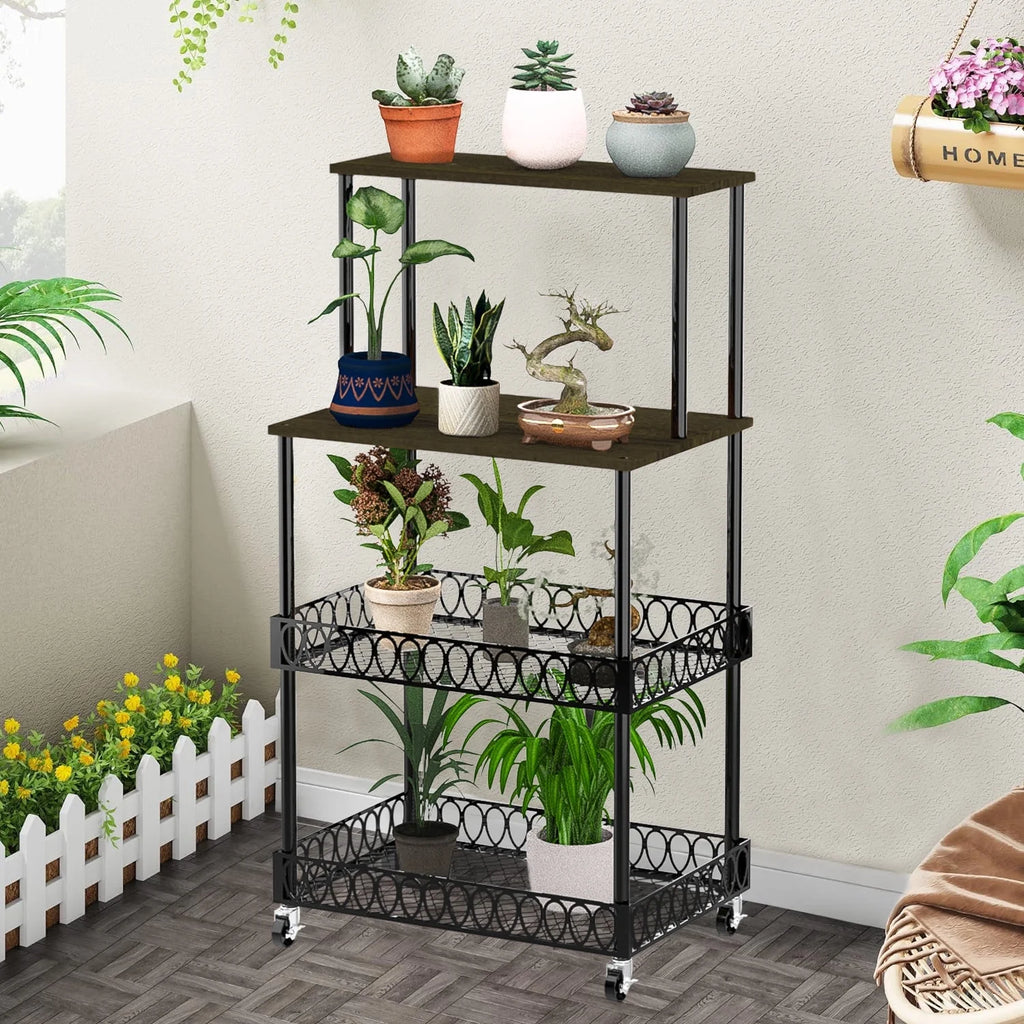 4-Tier Baker's Rack 48 inch Kitchen Storage Organizer with Metal Wheels L965008