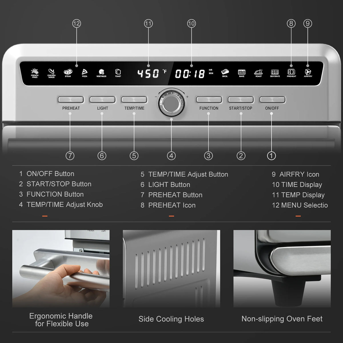 26.4 QT 10-in-1 Air Fryer Toaster Oven 1800W U35704