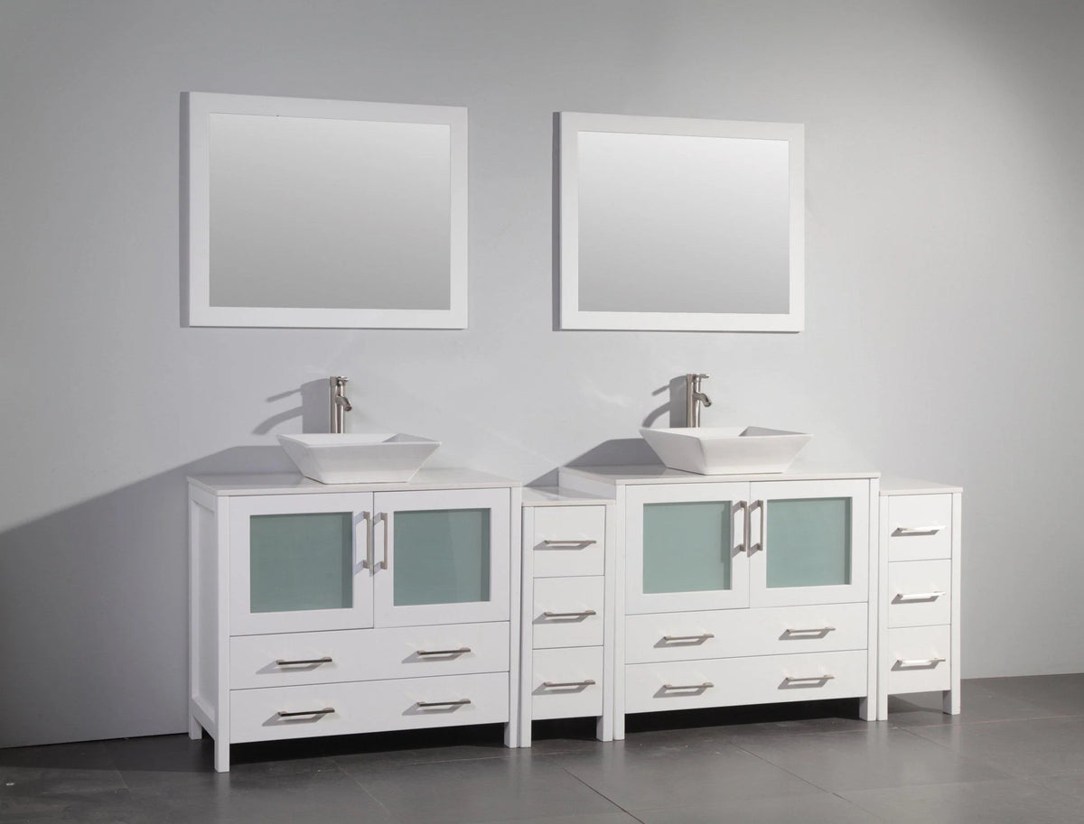 96 in. White Double Sink Ceramic Vanity Cabinet with Mirror B54304