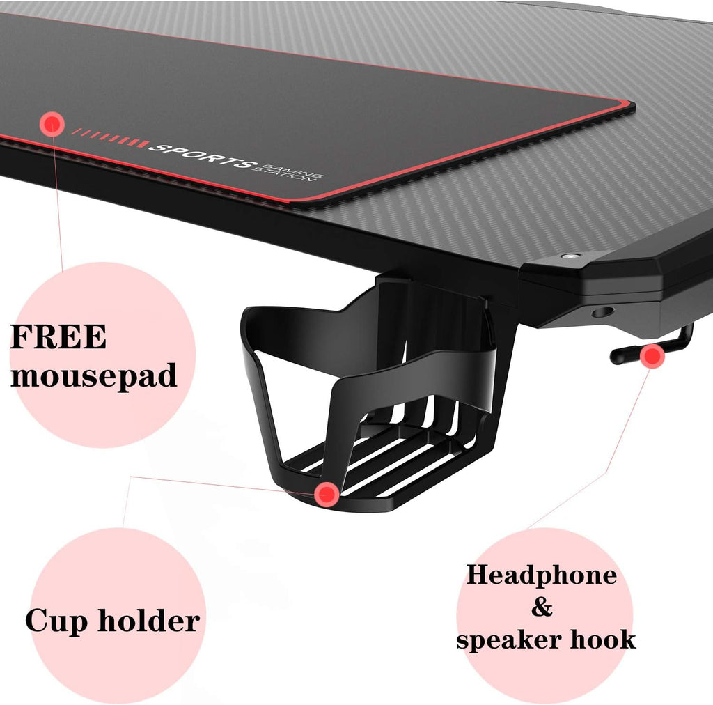 Gaming Style Desk with Cup Holder & Headphone Hook H677717