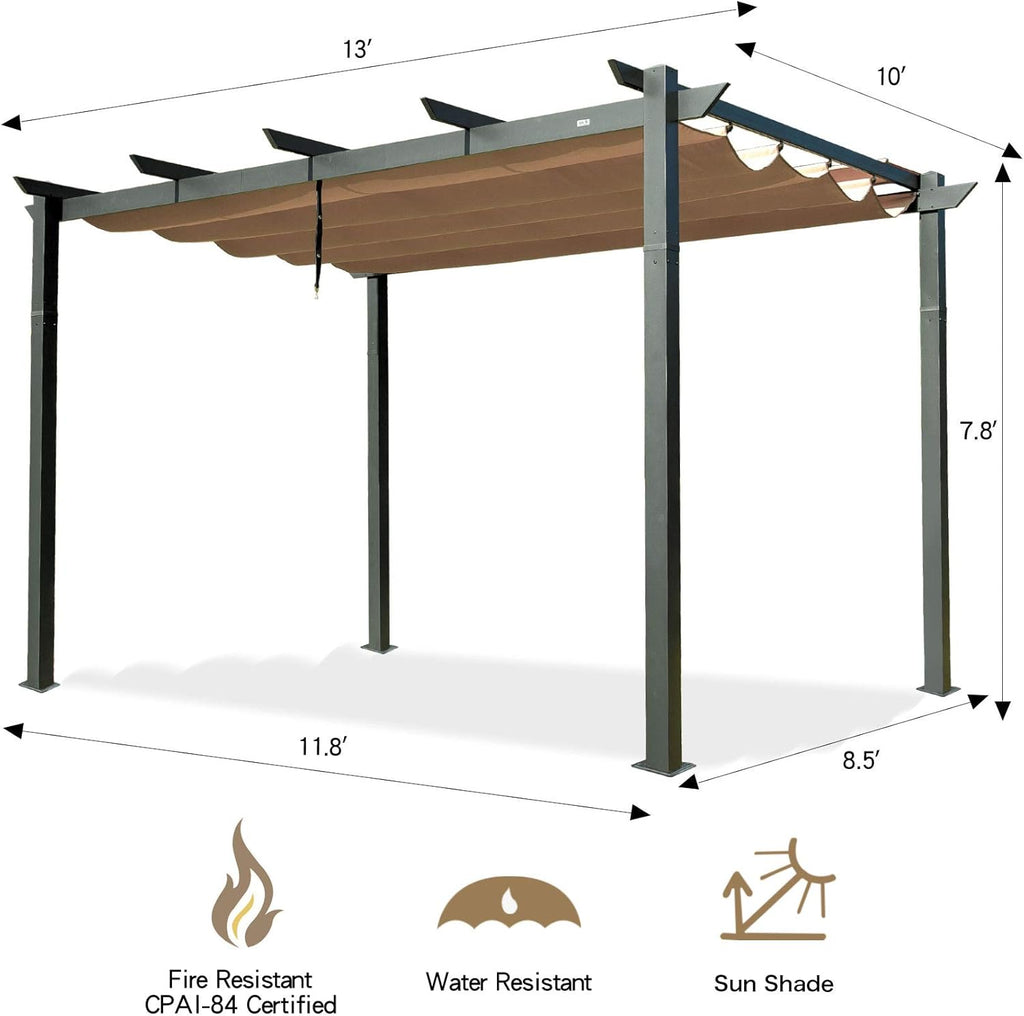 Aluminum Retractable Outdoor Pergola 10x10ft X981