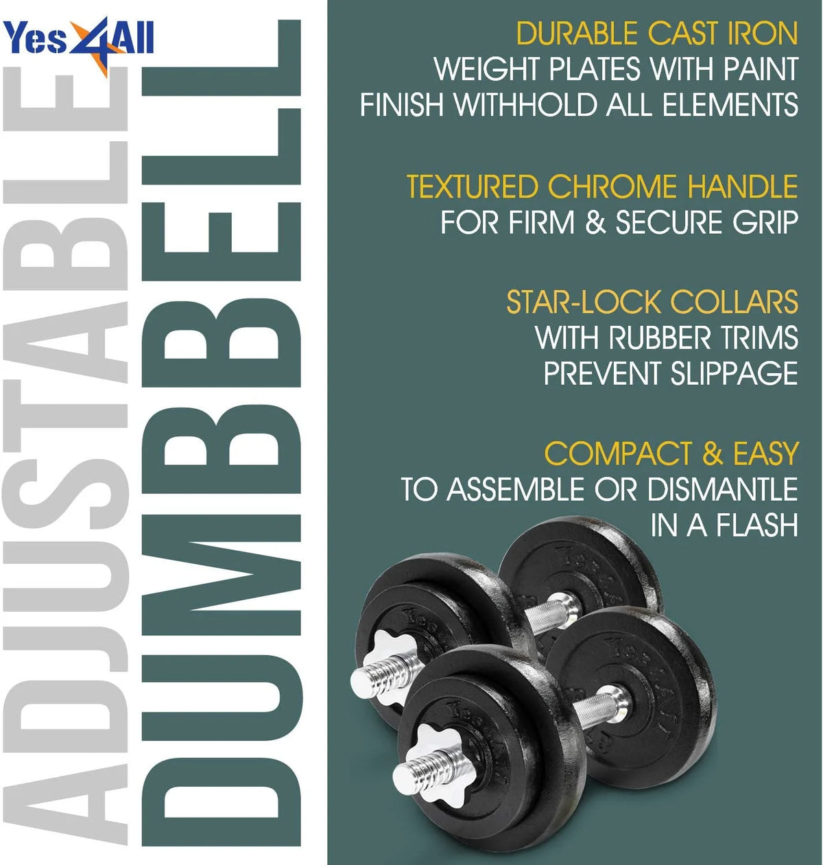 50 lbs Adjustable Cast Iron Dumbbell Set C158