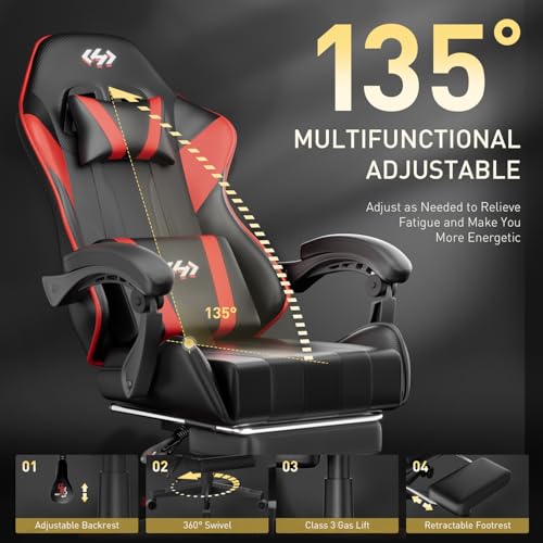 Ergonomic Gaming Chair with Footrest and Headrest G27487
