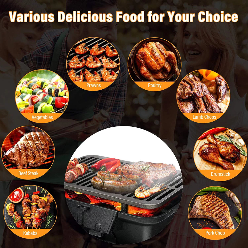 Charcoal Grill, Portable BBQ Grill with Double-sided Grilling Net I48540