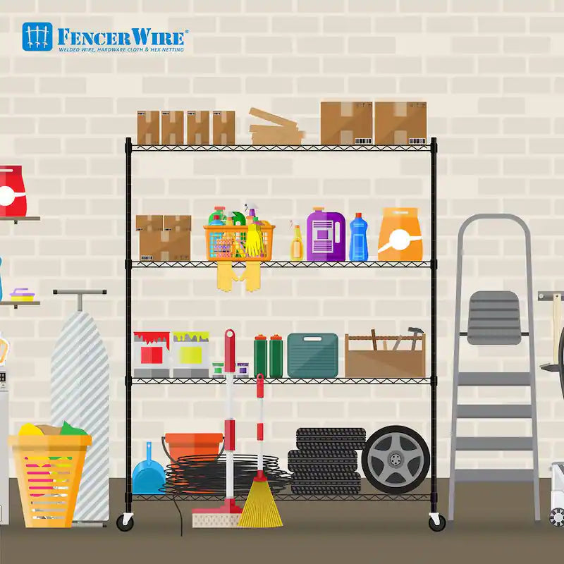 Black 4-Tier Metal Storage Shelving Unit with Casters V97045
